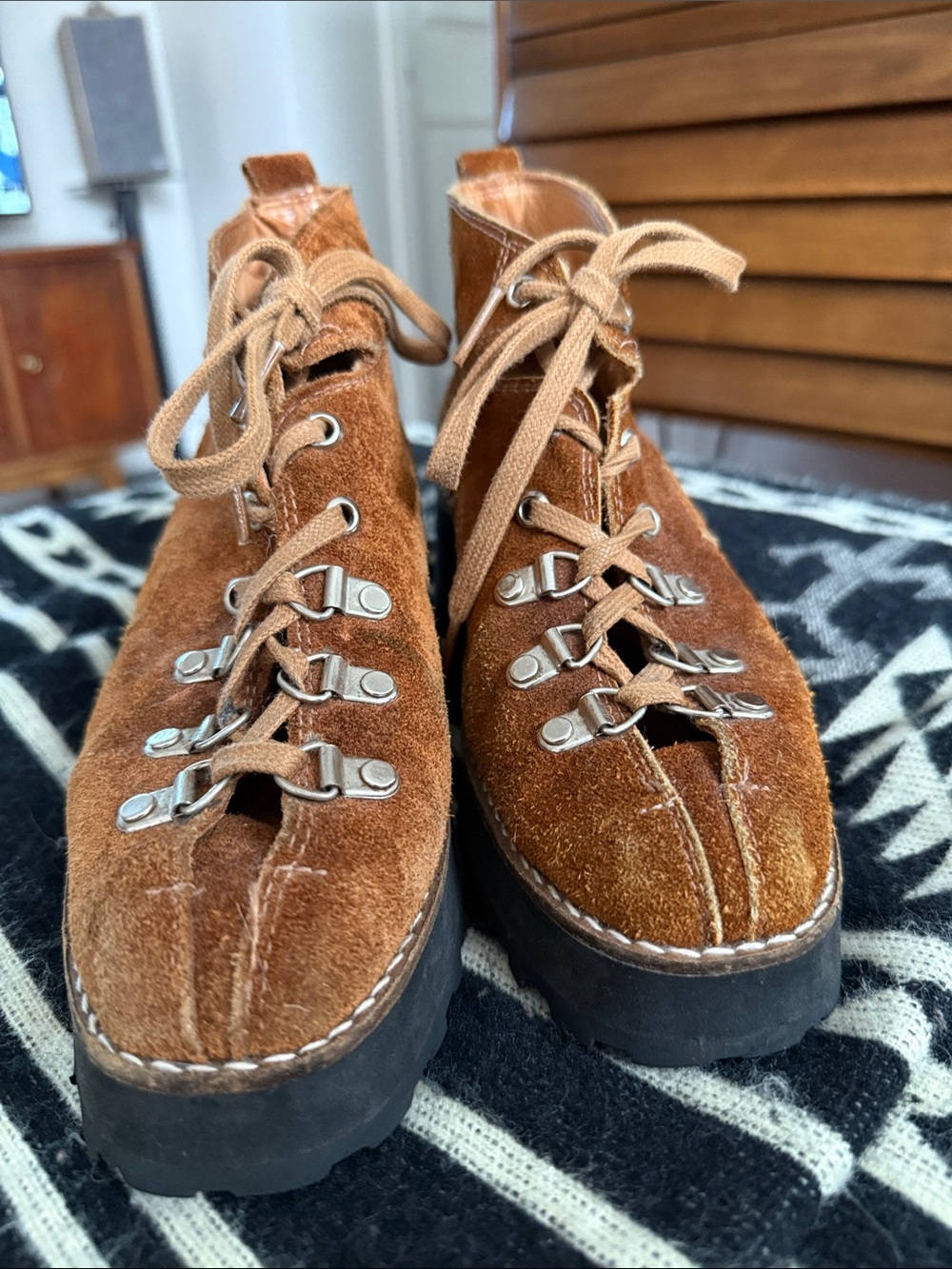 Free People Tan Suede Lace-Up Platform Ankle Boots